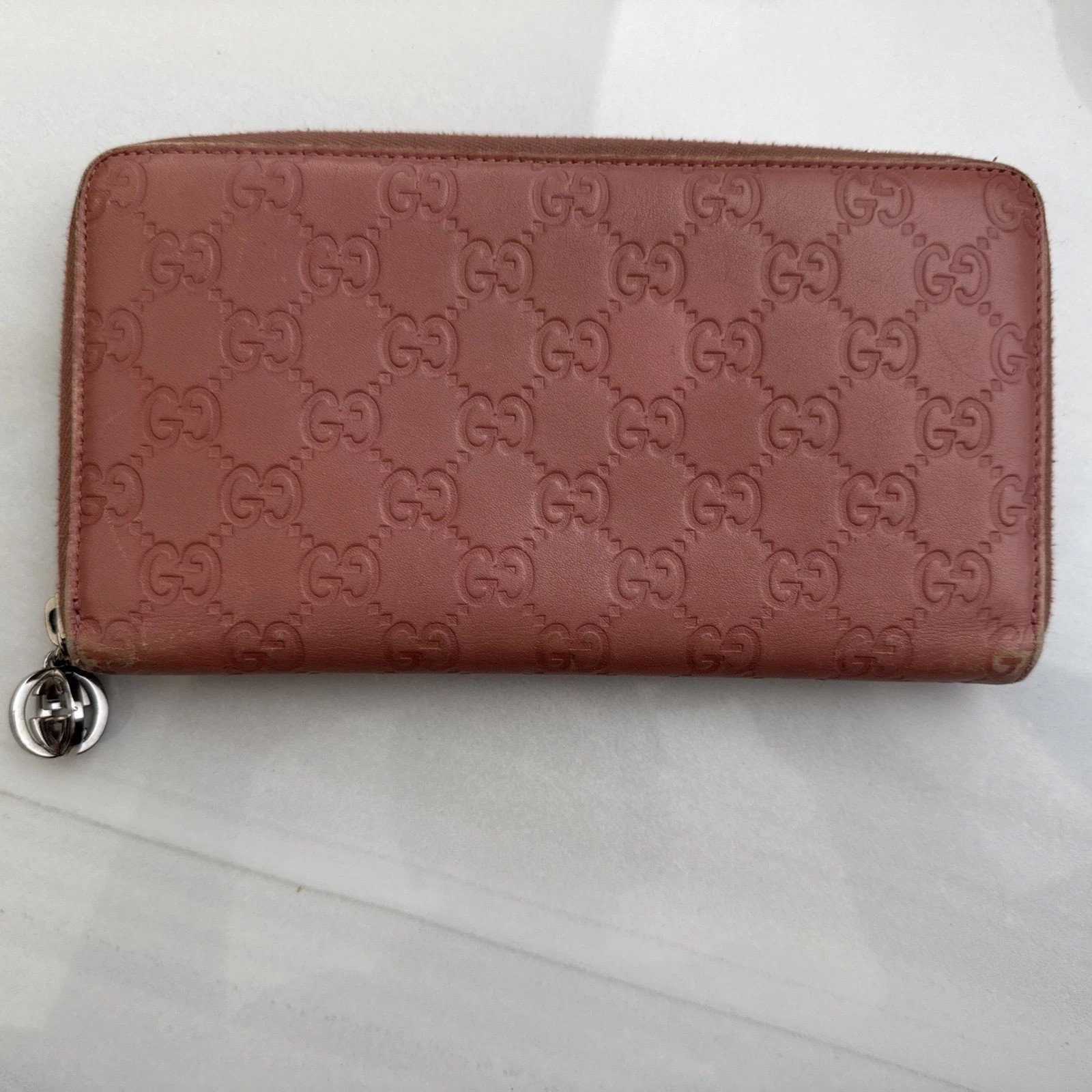 GUCCI VTG LEATHER WALLET CAVIAR PINK GUCCI  LOGO - CERTIFIED AUTHENTIC