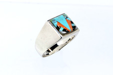 Bague homme lourde chevalière carrée turquoise en argent massif 925 taille 13,5