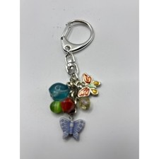 Unbranded Butterfly Charm Keychain Womens OS Multicolor Beaded Silver Tone Bag
