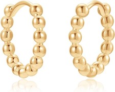 14k Gold Filled Huggie Hoop Earrings for Women - Dainty Small Beaded...