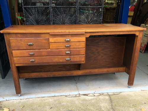 Vintage Printers Oak Desk Industrial Bar Kitchen Island Shop Store Counter