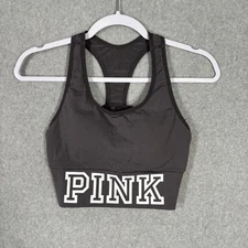 Victorias Secret PINK Sport bra Medium Gray Racerback Ribbed Crop Cut Out Yoga