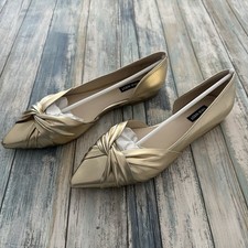 Nine West Briane3 Dress Flats Women's 8.5 M Pointed Toe Dorsay Shoes GOLD New