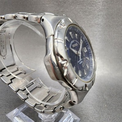 Seiko Kinetic Watch Men 40mm Blue Dial Silver Tone Date 5m62-0ah0