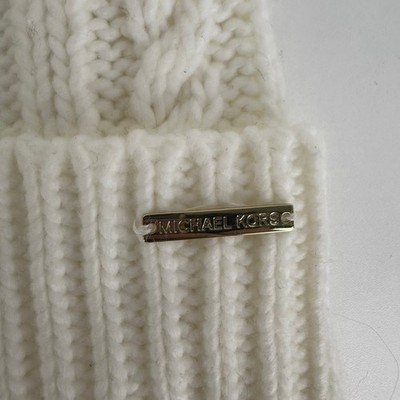 @Michael  Kors Women`s Cable Knit Teddy Fleece Faux Fur Pom Pom Beanie Hat Michael Kors Gray Womens Cable Knit Fleece Lined Faux Fur  main image 4