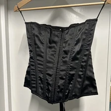 Ann Summers Corset Top Women's Size 10 Black Strapless Lace Back Satin Boned