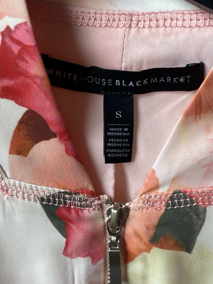 White House Black Market Bomber Jacket Size Sm Floral Front Zip Long Sleeve - Изображение 3 из 4