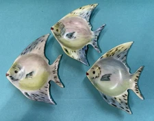 Lot 3 Hand Painted Open Salt Cellars Angel Fish Signed E A Jarett Pastels Unique