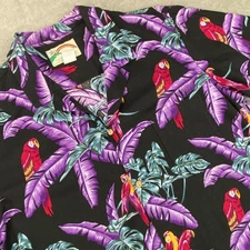 Paradise Found Hawaiian Shirt Mens XL Black Purple Jungle Bird Magnum Button Up
