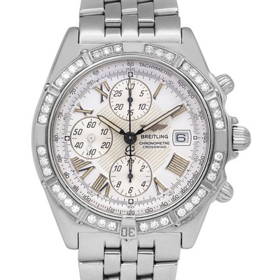 Breitling Crosswind A13355 Auto 43 Dia Bezel White Roman Dial Silver Chronograph