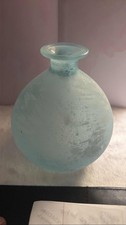 Hand Blown Art Glass Aqua Blue Turquoise Bubble Vase Decor