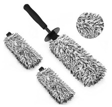 3PCS Wheel Cleaning Brush, Microfiber Flat Wheel Rim 3 Pack Black/White
