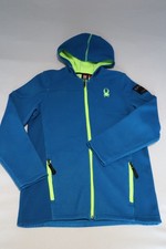 Spyder Core Sweater Boys XL Blue Neon Yellow Trim Full Zip Knit Hooded