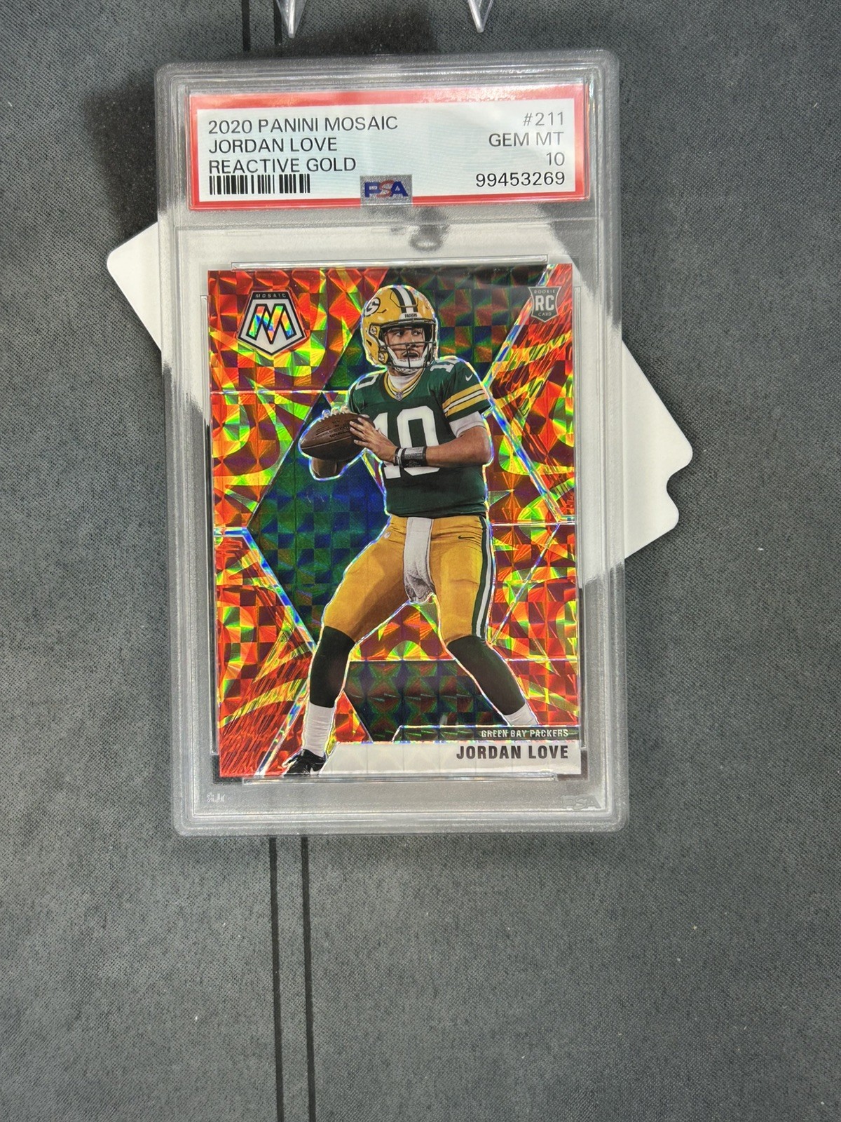 JORDAN LOVE PSA 10 2020 PANINI MOSAIC #211 ROOKIE GOLD REACTIVE PRIZM RC PACKERS