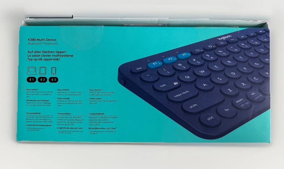 Logitech K380 Multi-Device Bluetooth Tastatur, Blau, QWERTZ - fast neuwertig - Bild 2 von 4