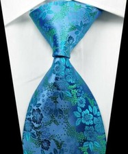 Hot Classic Floral Blue Green JACQUARD WOVEN 100 Silk Men's Tie Necktie