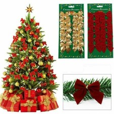 12 Pcs Christmas Tree Bowknot Decor Xmas Wedding Party Garden Ornament Bow