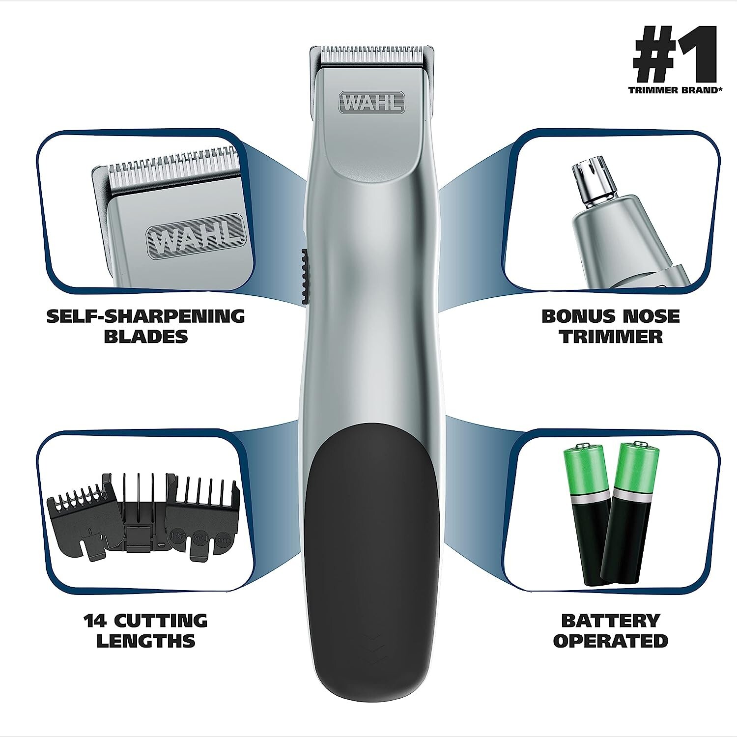 Wahl Groomsman Battery Powered Beard Mustache Hair & Nose Hair Trimmer