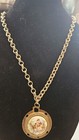 Porcelain Pendant with Victorian Couple 26" Vintage Gold Tone Double Chain with