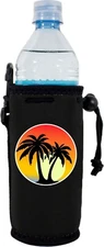 Palm Tree Sunset Neoprene Water Bottle Coolie; drawstring, clip, strap, drink