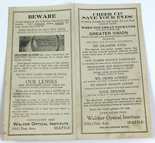 Walther Optical Institute Seattle Washington 1920s Advertising Vision Wear Lense