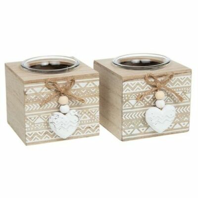 Shabby Chic Provence 2er Set Azteken Teelichthalter mit Herz - rustikale Deko