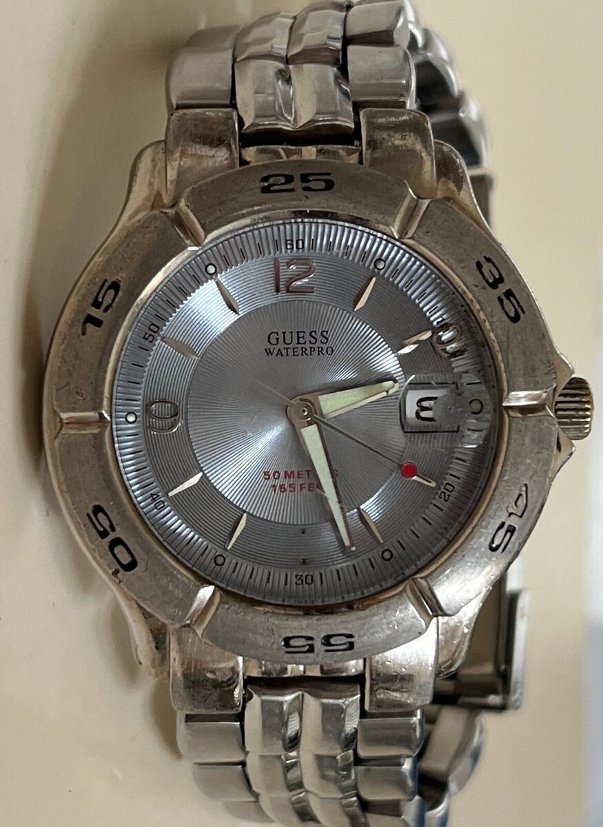 Guess Waterpro Silver Tone Stainless Steel Date Watch Guess Waterpro Silver Tone Stainless Steel Date Watch