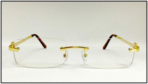Men Classy Sophisticated Elegant Clear Lens EYE GLASSES Gold Metal Rimless Frame - Picture 4 of 7
