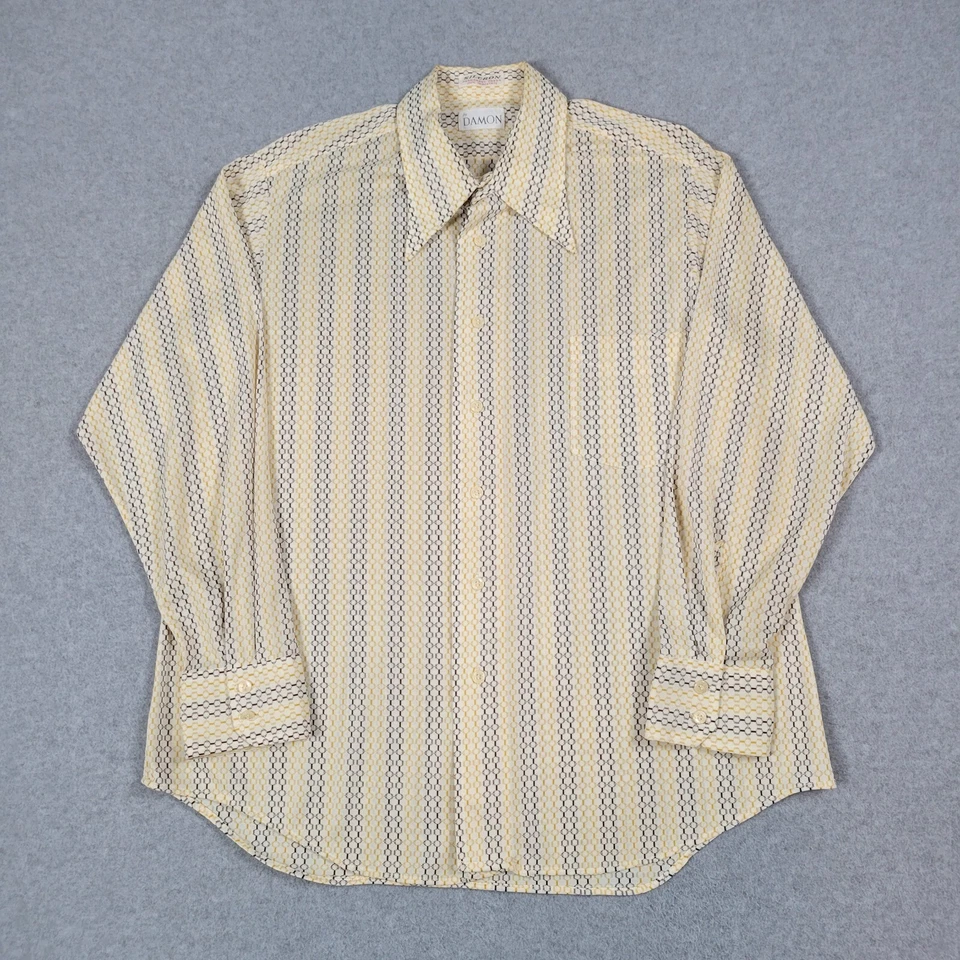 Camisa Damon De Colección Para Hombre Grande Crema Geométrica Daga Punta de Lanza Silcron Años 60 70 Foto 2 de 4