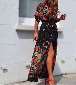 Zara Size M Floral Printed Kimono Kaftan Blouson Dress Kleid Blumenprint Blumen Ebay