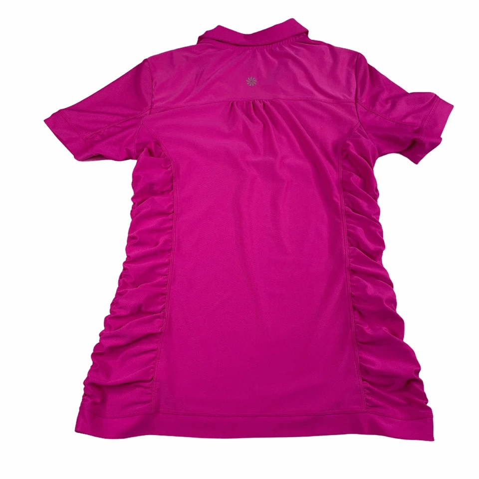 Athleta Birdie Ruched Short Sleeve Polo Magenta Pink Size Small Foto 3 de 4