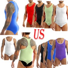 Mens One Piece Tank Leotard High Cut Thong Wrestling Singlet Bodysuit Sportswear