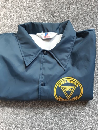 Giacca vintage americana Rennoc Varsity taglia XL blu scuro GTOA triangolo dorato - Foto 6 di 6