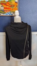 Hi-line Black Asymmetric Black Wool Blend Zip Jacket Coat Sz Small S
