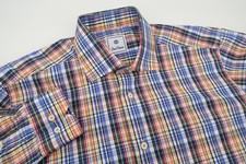 David Donahue Mens Large Multicolor Plaid Button Front Long Sleeve Dress Shirt
