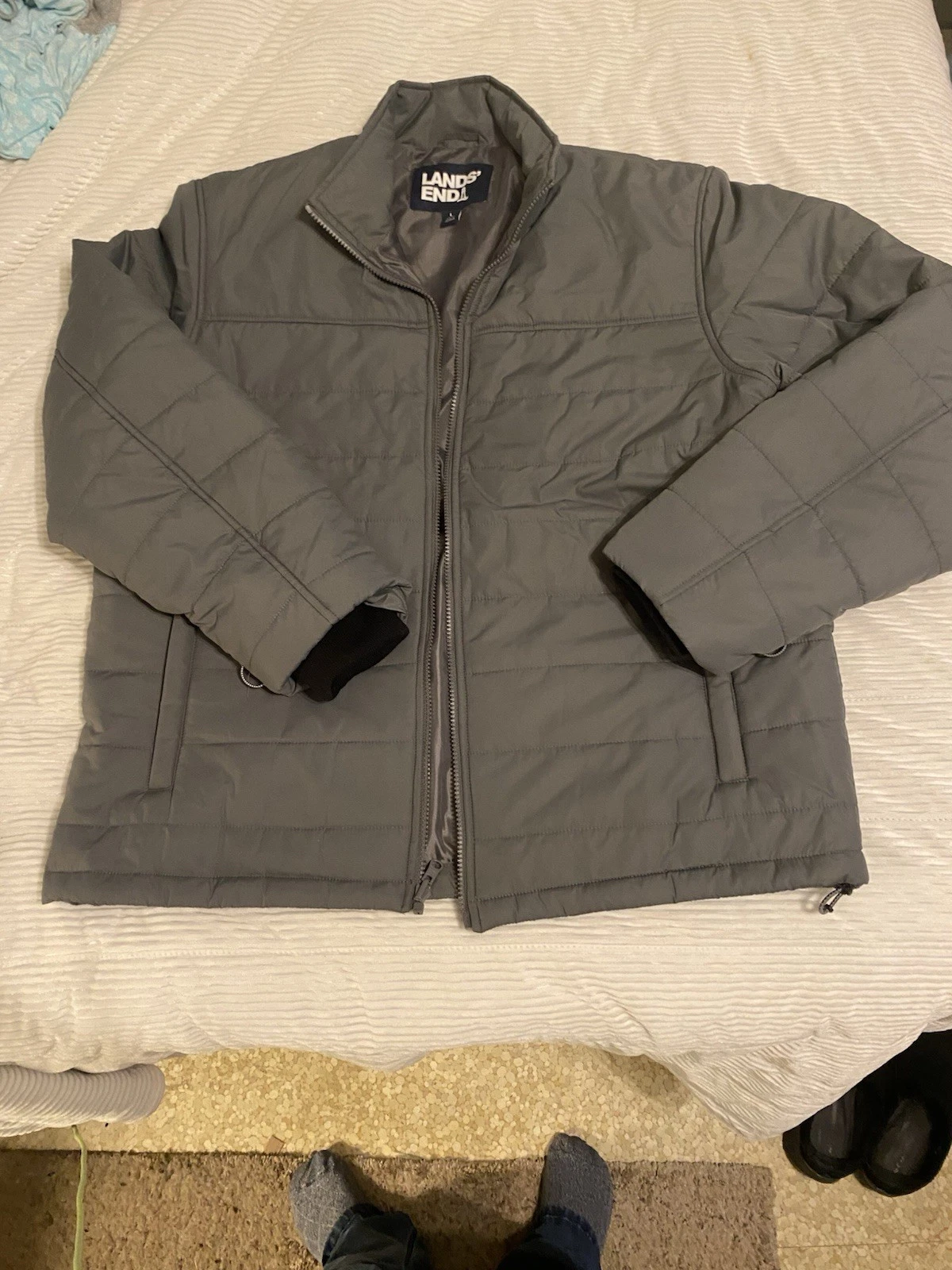 Land’s End Wanderweight Packable Downs Light Gray Men’s Large Jacket