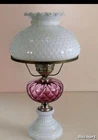 Vtg Hobnail Milk & Cranberry Glass Hurricane Parlor Lamp Electric 20”H 13”wide