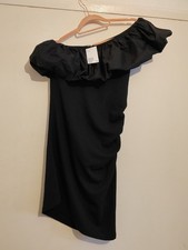 H&M one shoulder Frill dress black ruffle size medium M ruched bodycon BNWT