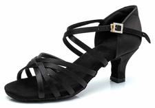 Women  s Ballroom Black Latin Dance Shoes Satin 2.2 Heels Inch, 39