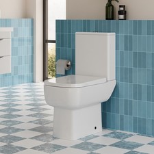 Rimless Square Close Coupled Toilet Short Projection 600mm Pan Cistern and Seat