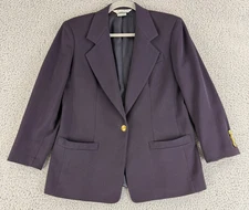 Austin Reed Blazer Jacket Womens Medium Navy Blue Single Breasted 100% Wool VTG