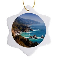 3dRose USA California Coast Big Sur 3in Snowflake Porcelain Ornament