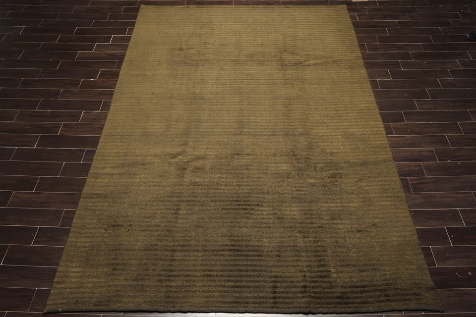 8'4"x11'7" Hand Knotted Wool Dark Green Tibetan Modern Ribbed Solid Textured Rug - Image 2 of 4