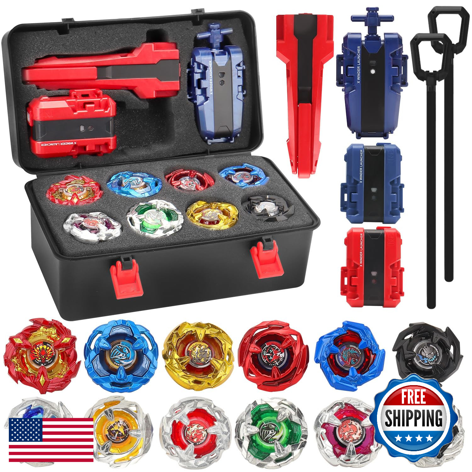 Juego de juguetes giroscópicos X Battling Top - 12 giratorios, 3 lanzadores y caja de almacenamiento turbo