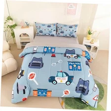  Cartoon Grey Police Car Kids Bedding Set, 5-Piece Policeman Twin Grey（5pcs）