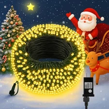 FairyGlim Christmas Lights Outdoor 100LED 33FT, Green Wire Connectable Christ...