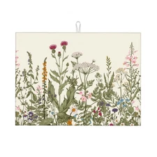 Floral Dish Drying Mat for Kitchen Counter, 18 x 24 Inch Microfiber Spring Su...