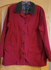 Lands' End Women's Barn Chore Jacket Red Large With Corduroy Collar N1