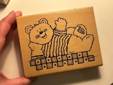 Large Cute Teddy Bear Rubber Stamp Wood Mounted Scrapbook Craft Stamp Used
