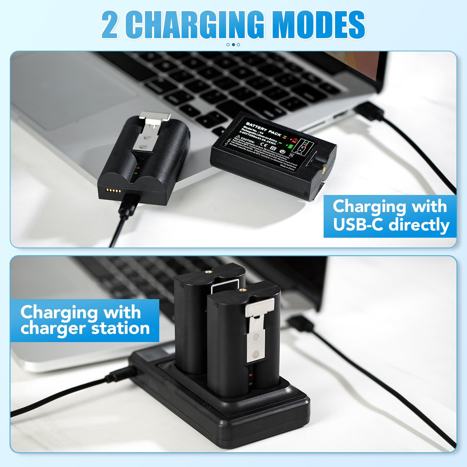 2-Pack Battery with Charger Station for Ring- Video Doorbell, 7200mAh Recharg...